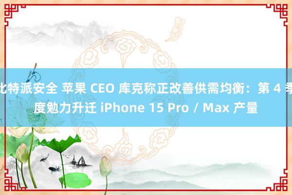比特派安全 苹果 CEO 库克称正改善供需均衡：第 4 季度勉力升迁 iPhone 15 Pro / Max 产量